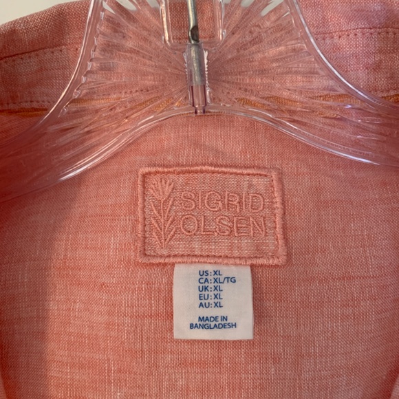 Sigrid Olsen Oversized 100% Linen V-Neck Tunic Blouse, Pink, XL - Picture 3 of 4